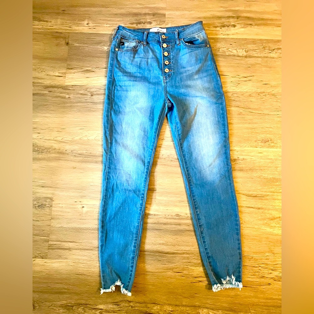 Kancan Button Fly High Rise Jeans Fringed Bottoms Size 9/28